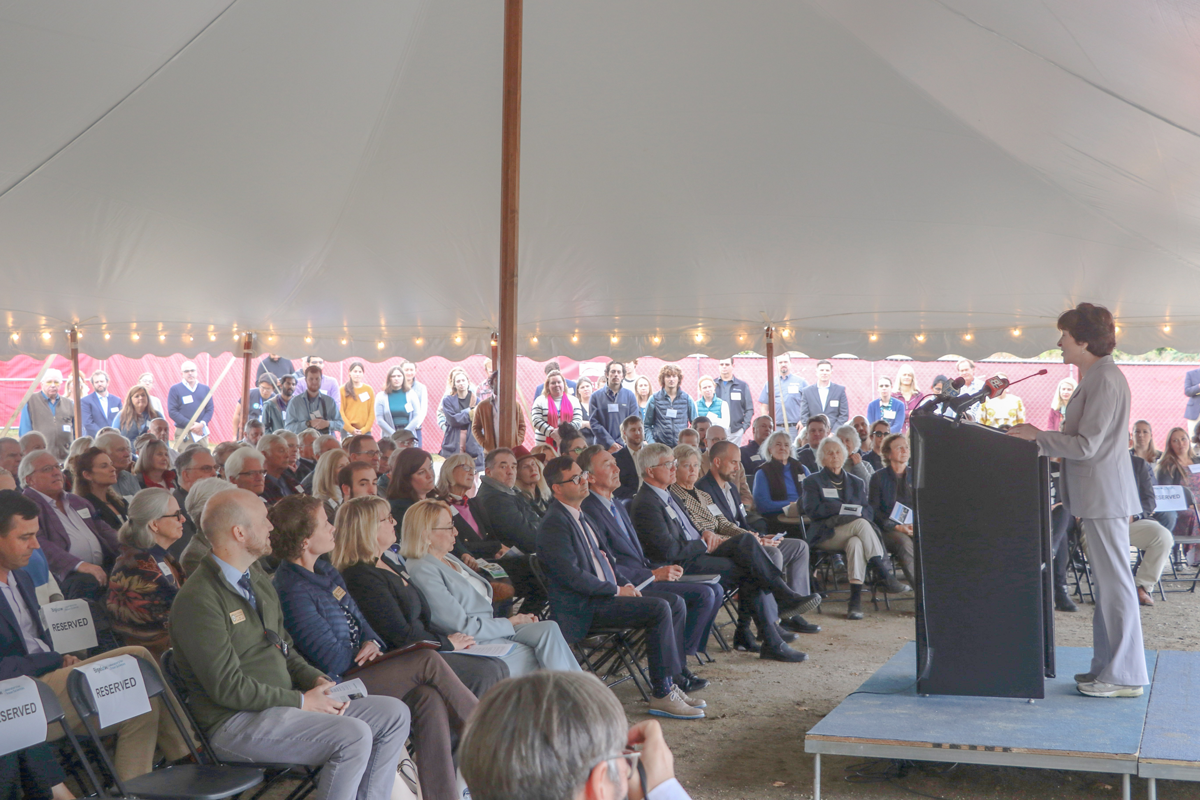 Senator Susan Collins addreses the crowd for the Bigelow Lab's groundbreaking for their new new Ocean Education and Innovation wing