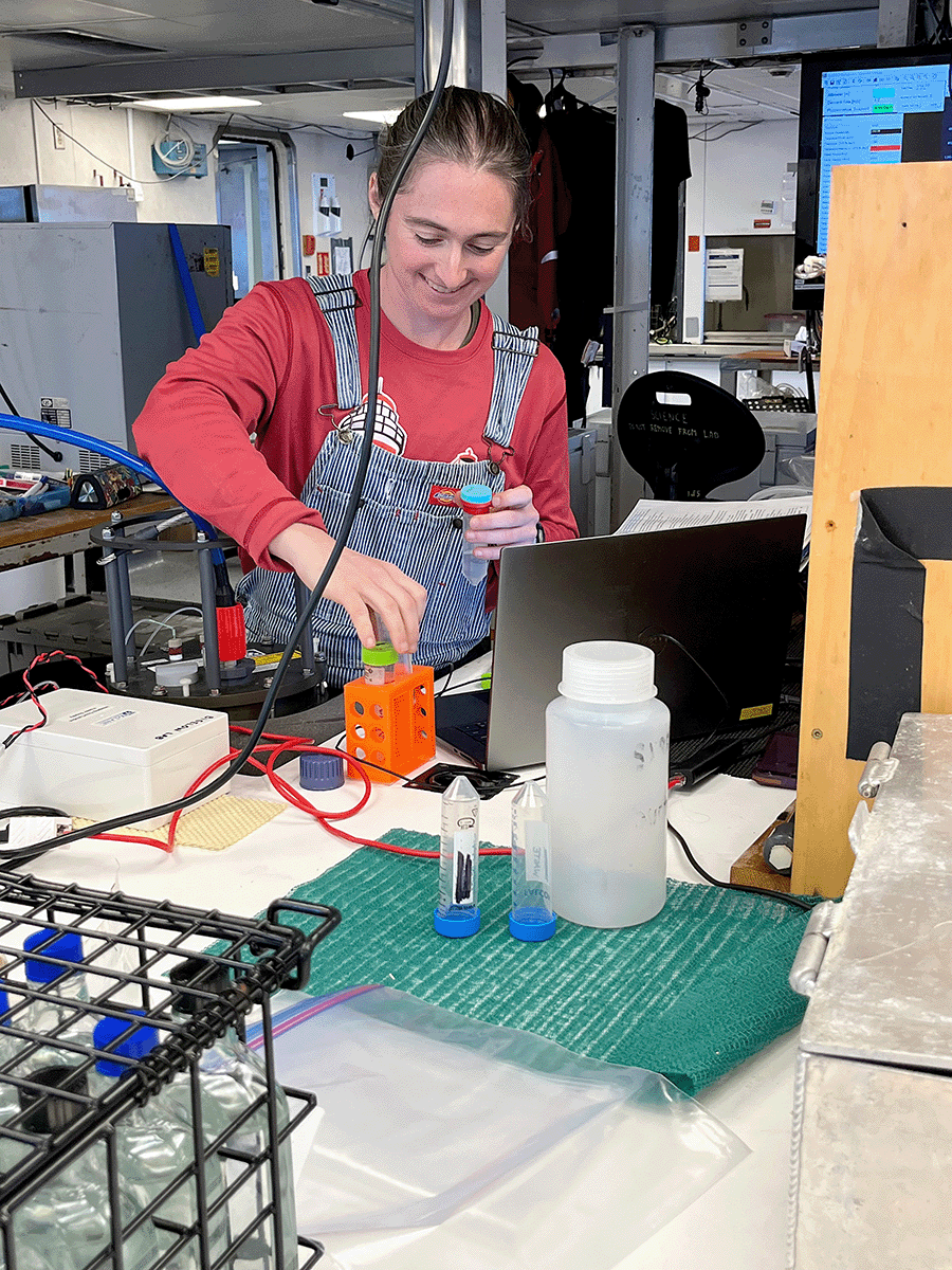 Laura Sofen in a shipboard lab