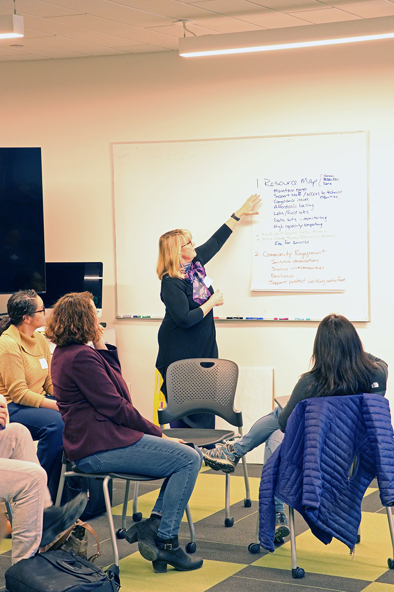 Deborah Bronk at a whiteboard