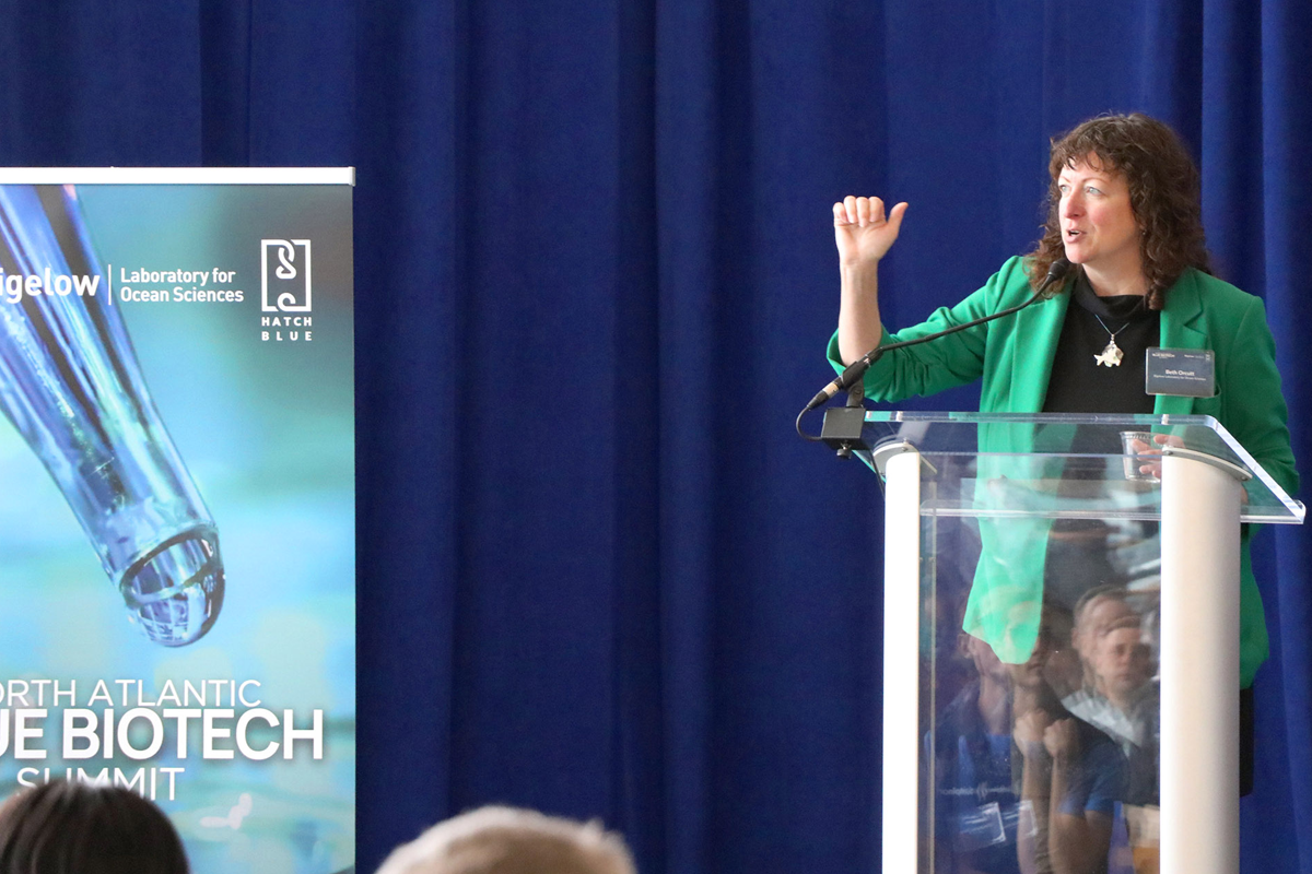 Beth Orcutt speaks at the North Atlantic Blue BioTech Summit
