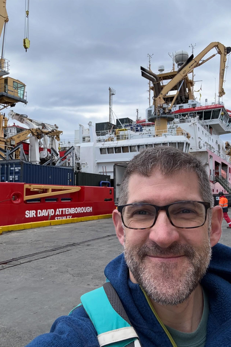 Ben Twining in front of the Sir David Attenborough