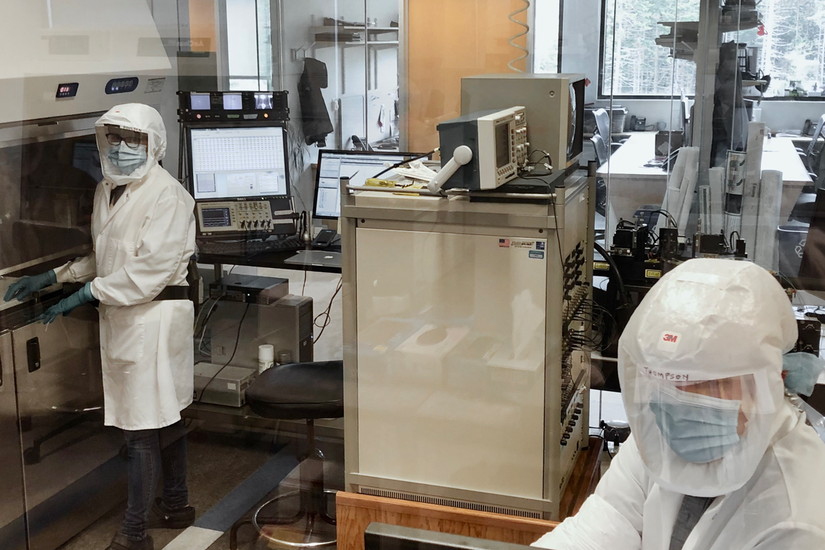 Nicole Poulton and Brian Thompson in the Clean Lab