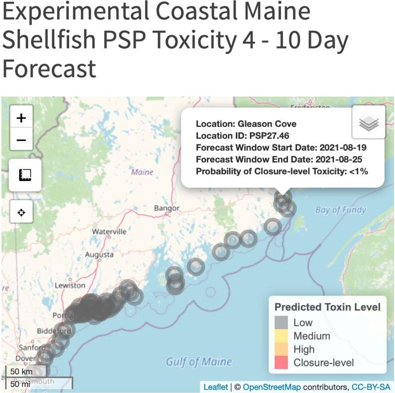 Exprerimental Coastal Maine Shellfish Toxicity Map